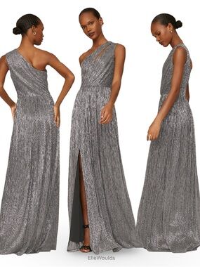 Dress the Population Kienna Gown Silver One Shoulder Size XS $248